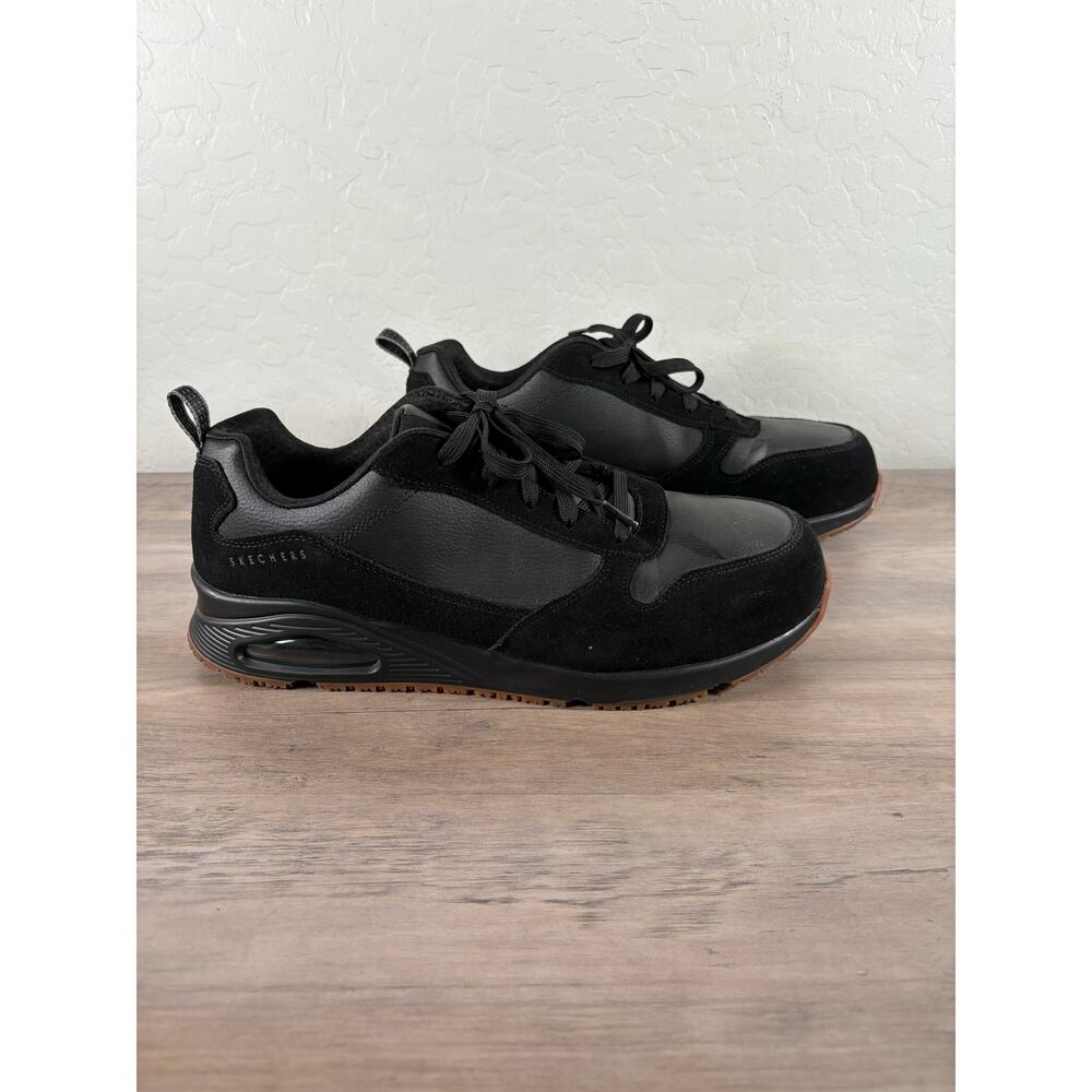 Skechers Uno Comp Toe Work Sneaker Black on Black Men's Size‎ 11.5 EU 45.5 NWOB